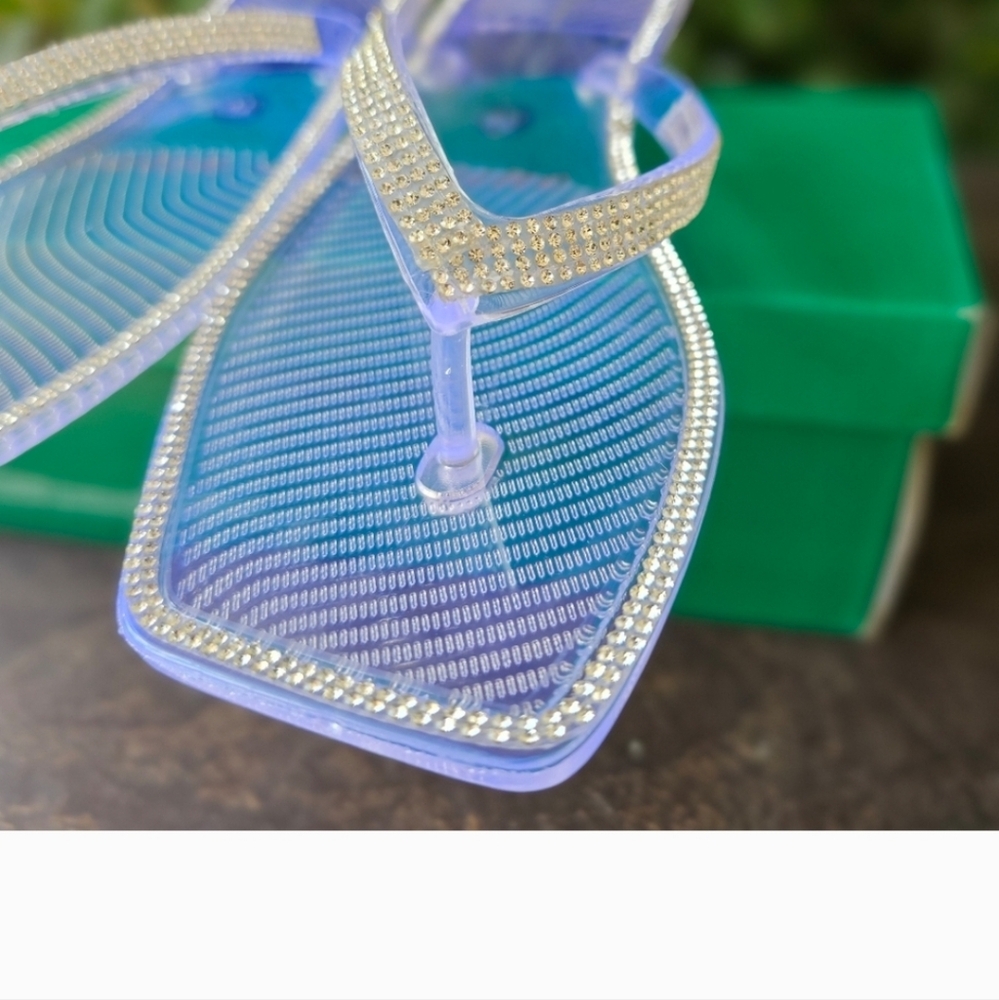 NIB Lauren Lorraine Tampa Style Flip Flop Clear Rhinestone Sandals Size 9